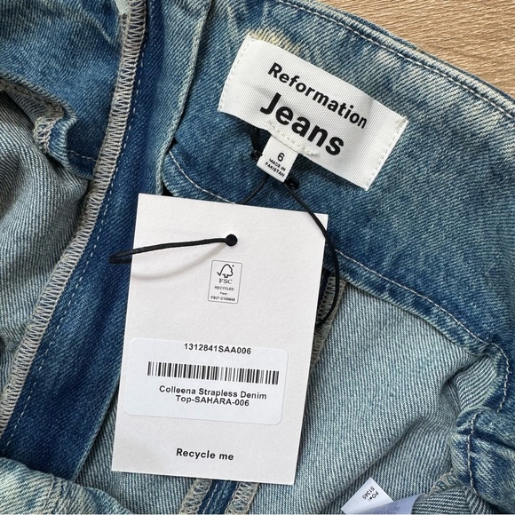 NWT Reformation Colleena Strapless Denim Top Jean Tube Sahara Blue 6 - Picture 6 of 16